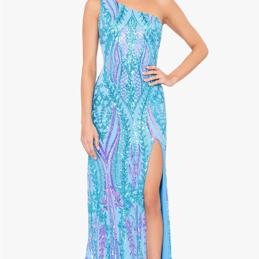 Blondie Nites Blue and Purple One-Shoulder Dress